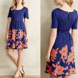 Anthropologie HD in Paris Blushed Blooms Floral Blue Coral Pockets Dress Size L